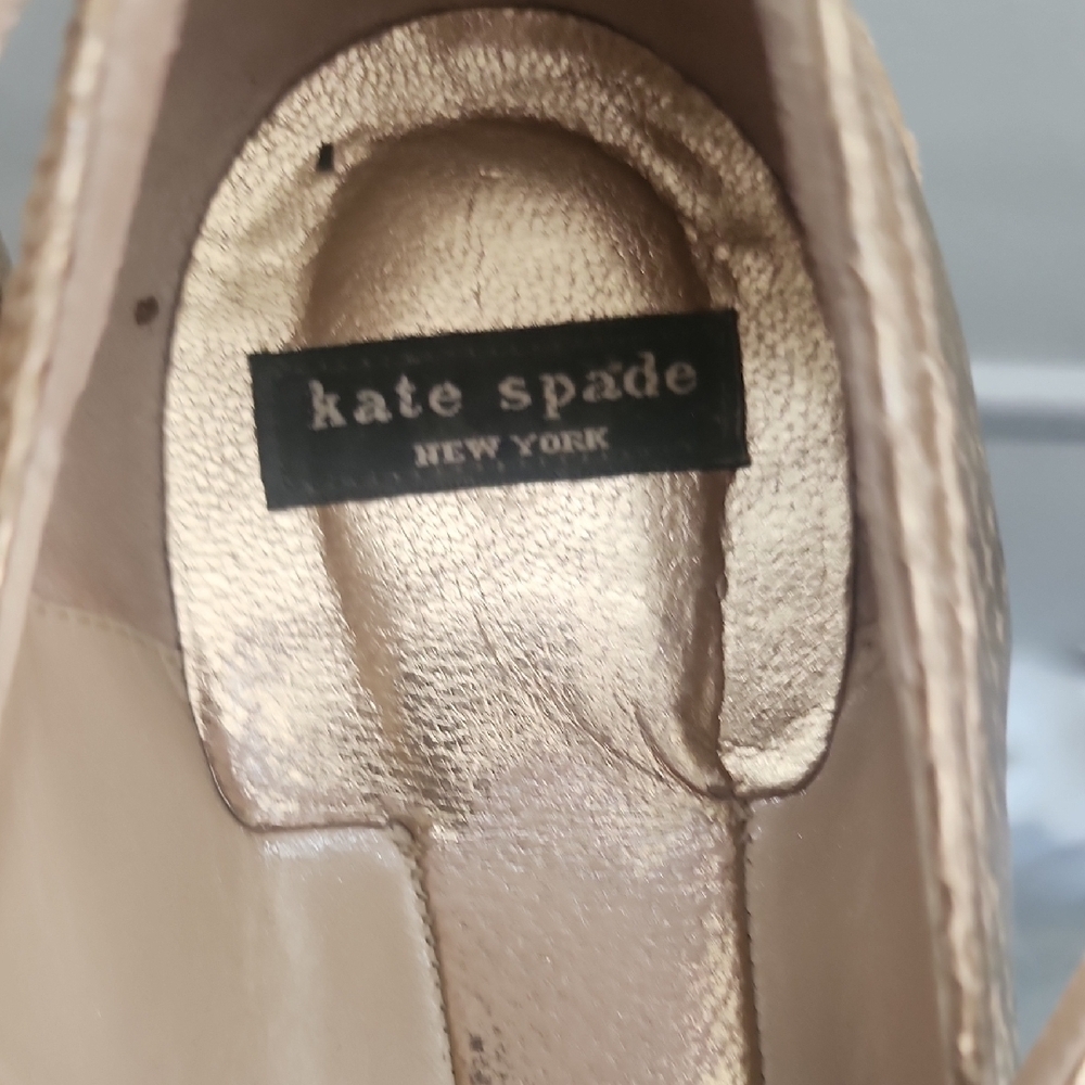 Kate Spade Gold Snakeskin Textured Mary Jane Ballet Flats Low Heel Classic Chic - Picture 4 of 10